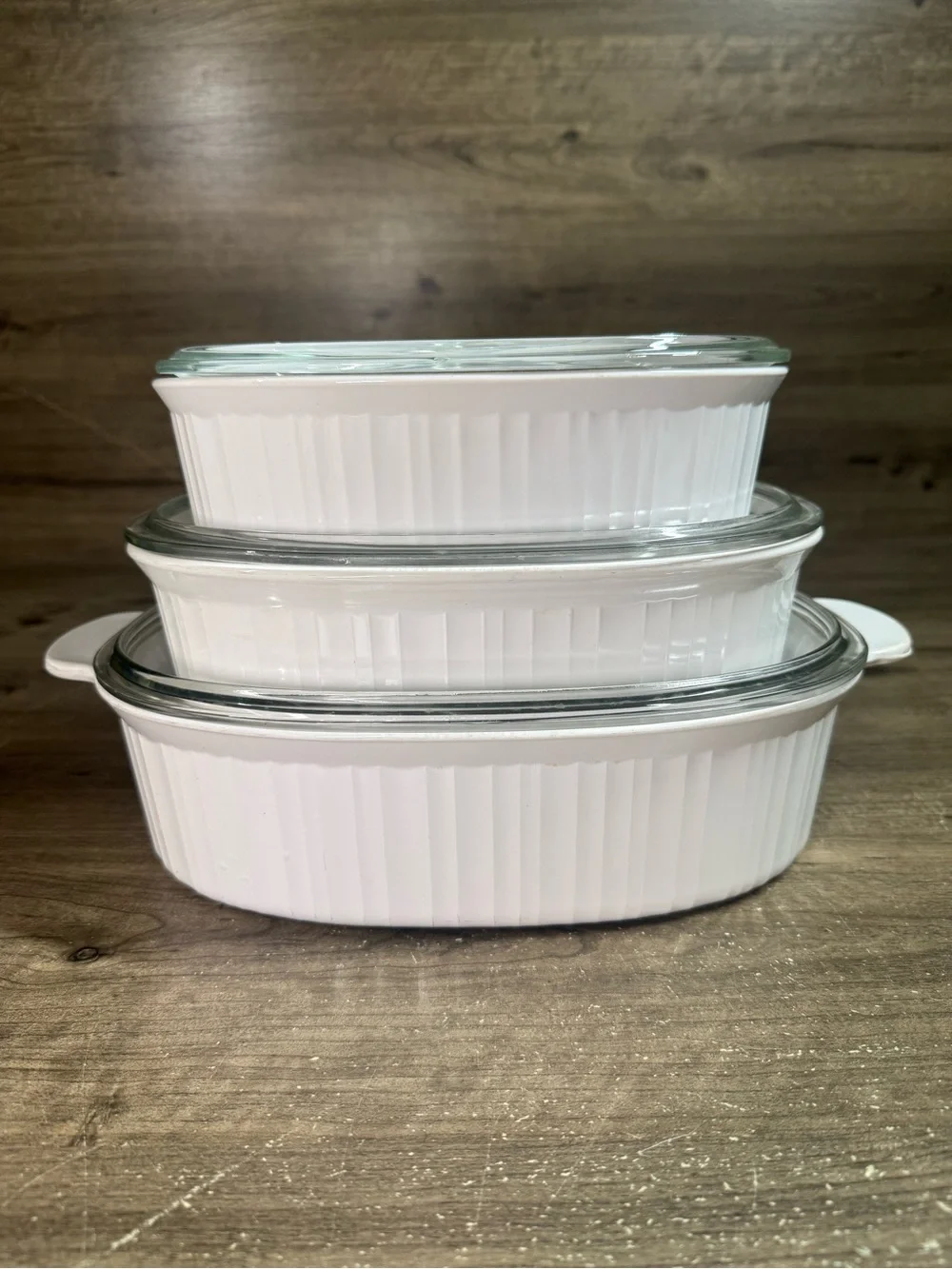 Corning Corelle French White Covered Casserole Set 4, 2.8, 1.8L Discontinued